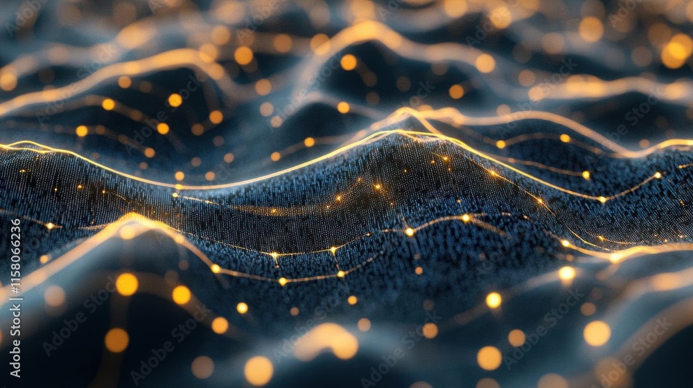 Poster abstract digital landscape: glowing nodes and connections in a dynamic network