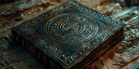 Antique Book with Gold-Embossed Cover and Circular Design
