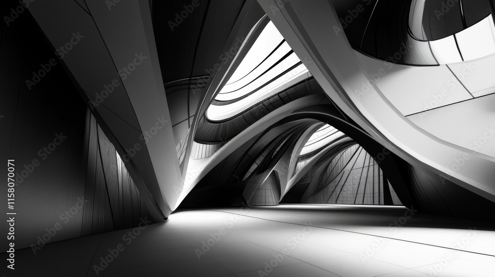 Aufkleber visionary architecture with flowing forms and high contrast