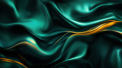 Obraz premium A flowing silk fabric texture, shimmering in vibrant emerald green with soft gold accents, illuminated by soft ambient light