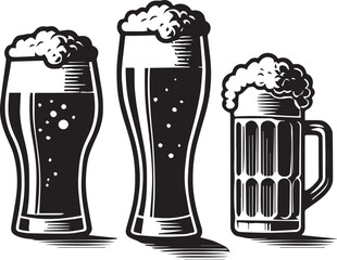 Beer Glass style logo vector, Beer vector illustration, Beer vector icon, Beer Glass silhouette vector black and white