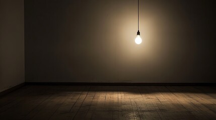 Eerie Ambiance of a Deserted Room Illuminated by a Flickering Light Bulb, Emphasizing Solitude and the Essence of Isolation in Stock Photography Style