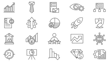 Fototapeta premium Startup line icon set. Profit, partnership, startup, solution, office, leadership, organization management, planning, marketing, teamwork line icon set.Ui thin line icon pack.