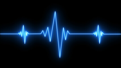 Glowing blue neon Heartbeat line icon illustration. Pulse, heart rhythm, heartbeat cardiogram, line icon on black background.