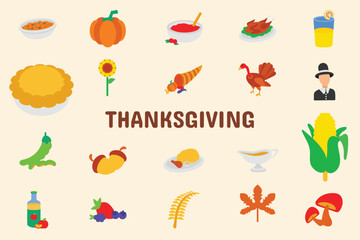 Thanksgiving Flat Vector Illustration Icon Sticker Set Design Materials