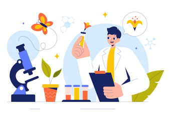 Biology Vector Illustration featuring DNA Gene Molecule, Virus, Genetic Biotechnology, Chemistry, Genome, and Science in a Flat Style Background