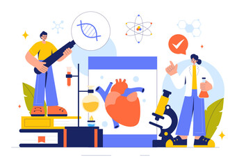 Biology Vector Illustration featuring DNA Gene Molecule, Virus, Genetic Biotechnology, Chemistry, Genome, and Science in a Flat Style Background