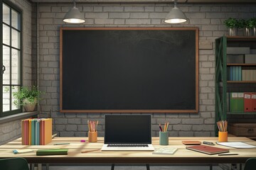 Modern Classroom or Study Room with Blank Chalkboard