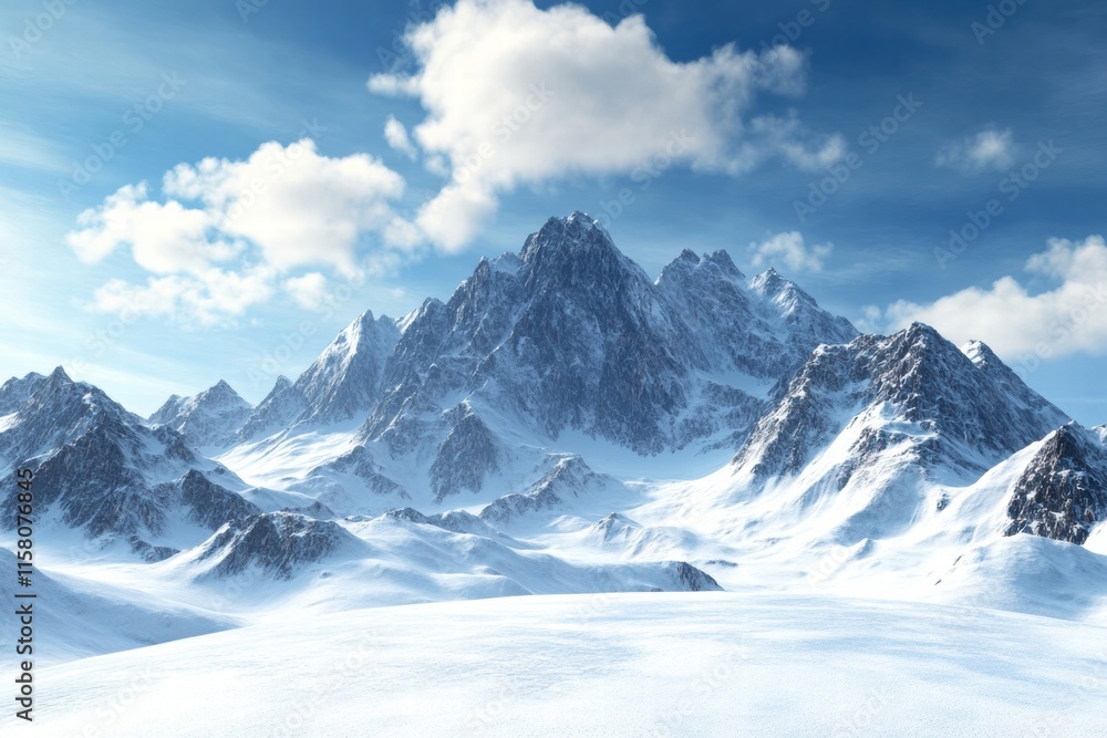 Aufkleber Majestic mountain peaks under a bright sky with clouds and ample space for creative text placement and design. Generative AI