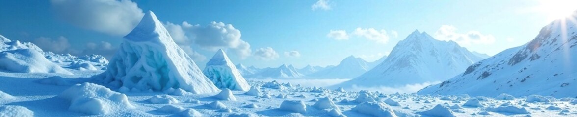Obraz premium Icy landscape of frosty triangles in blue hues on snow, frosty, frozen landscape
