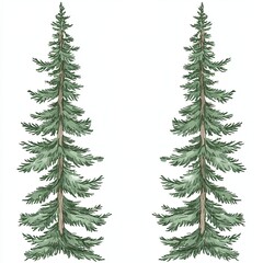 Fototapeta premium Pair of Evergreen Trees Watercolor Illustration