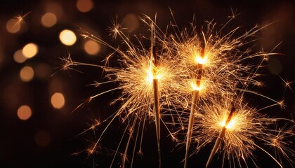 Naklejka premium Sparkling Celebration: A Festive Display of Sparklers Against a Dark Background
