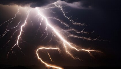 Dramatic Lightning Strikes Illuminating Dark Stormy Sky