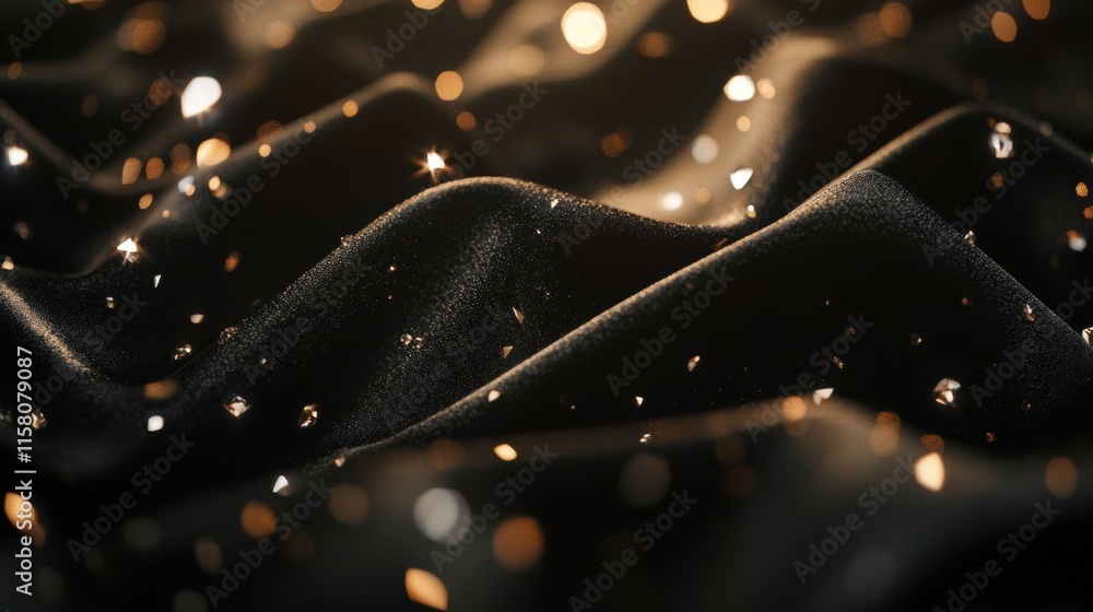 Aufkleber Sparkling diamonds on elegant black fabric create stunning luxury backdrop with mock up space for your text. Generative AI