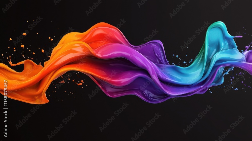 Poster a vibrant, flowing wave of colors blending seamlessly against a dark background, creating a dynamic 