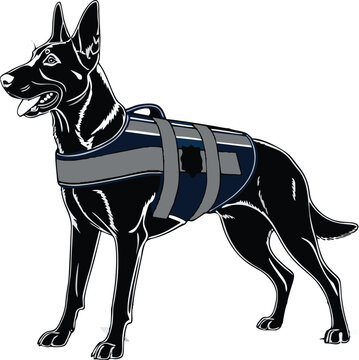 black dog wearing vest standing clip art preview