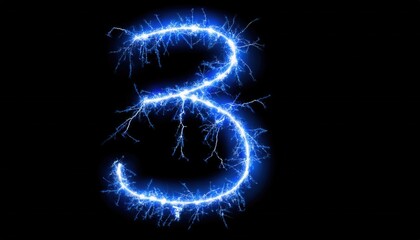 Illuminated Electric Number Three with Blue Lightning Effects