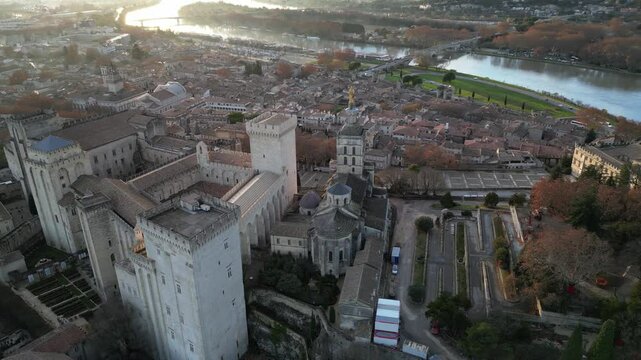 Close-up of the Palais des Papes in Avignon - the largest Gothic building of the Middle Ages, in southern France