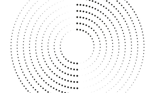 Abstract Black Dot Circular Pattern on a White Background. Ideal for design elements, backgrounds, and creative applications.