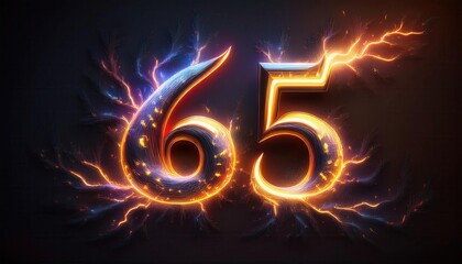 Fototapeta premium Glowing Number 65 with Electric Lightning Effects