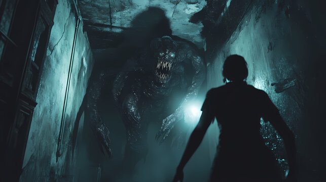 Portray the unfathomable terror of eldritch horrors through photorealistic digital rendering depict a scene of eldritch abominations lurking in a dark. Eldritch. Illustration