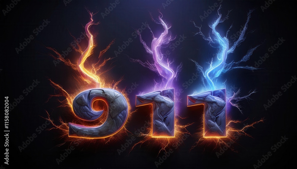 Poster dynamic lightning effects highlighting the number 911