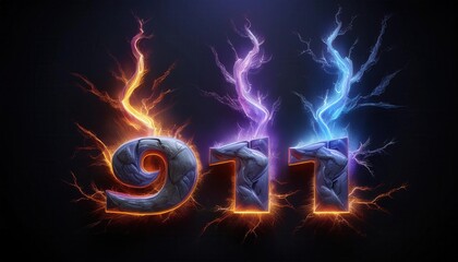 Dynamic Lightning Effects Highlighting the Number 911