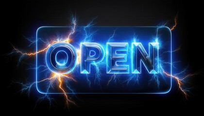 Illuminated Neon Sign Displaying 'Open' in Electric Style