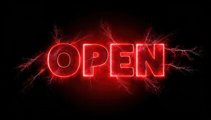 Open Neon Sign with Electric Effects