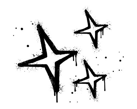 Spray painted graffiti sparkle icon. black over white. stars sparkle drip symbol. isolated on white background. vector illustration