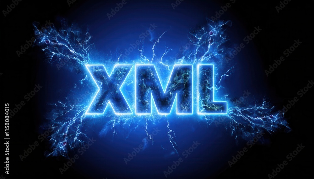 Poster xml programming with electric blue lightning effects