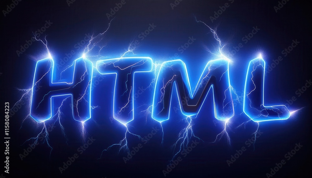 Aufkleber illuminated html text with electric lightning effects