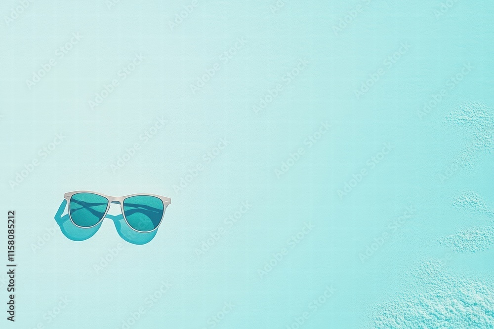 Aufkleber stylish sunglasses resting on a vibrant blue background with ample copy space for branding or messag
