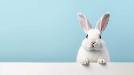Obraz premium cute animal pet rabbit or bunny white color smiling and laughing isolated with copy space for easter background, rabbit, animal, pet, cute, fur, ear, mammal, background, celebration