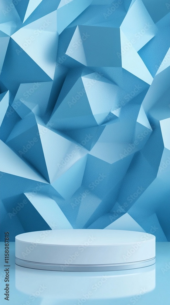 Aufkleber modern minimalist product display podium against abstract geometric blue background with angular sha