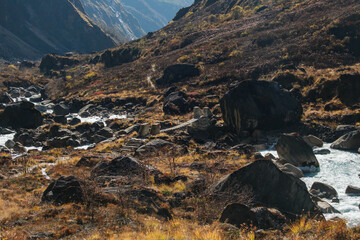 Suspension bridge over Nilgiri River.  Annapurna North Base Camp Trail
