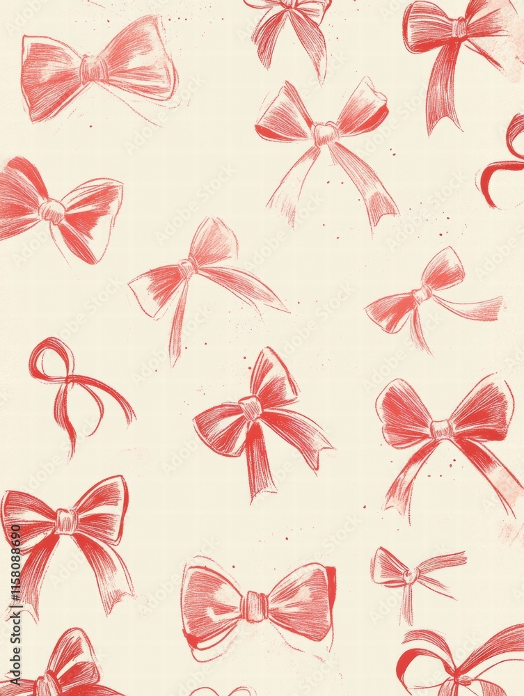 Leinwandbilder Whimsical hand drawn Valentines Day design featuring playful red bows on a light background with copy space for text. Generative AI