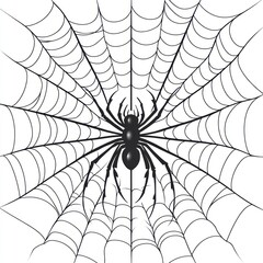 Fototapeta premium Black spider in center of large web.