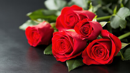 Obraz premium close up of red roses on dark background, showcasing their vibrant color and delicate petals, evokes feelings of love and passion