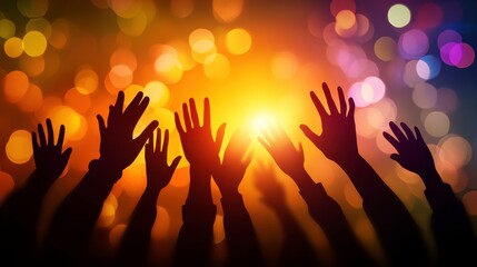Dynamic Hands in Vibrant Background Celebrating Together