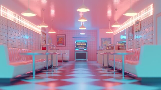 Retro Diner Dream: A Pink and Teal 50s Nostalgia Escape
