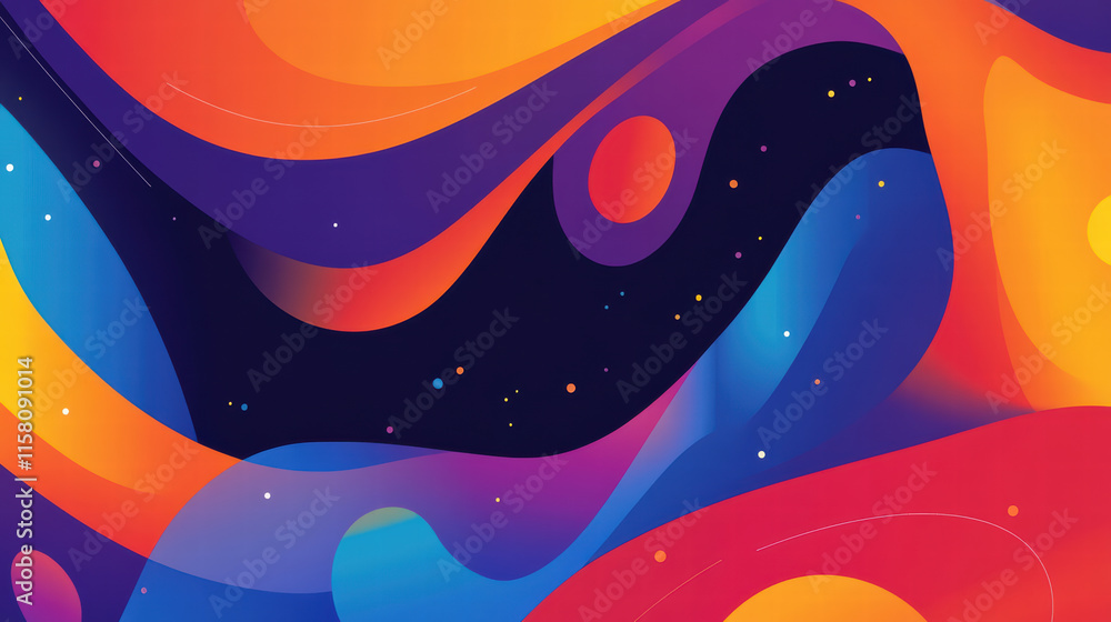Poster vibrant abstract waves in deep space colors create mesmerizing visual experience. dynamic interplay 