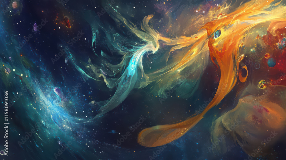 Aufkleber abstract representation of deep space with vibrant colors and swirling patterns, evoking sense of wo