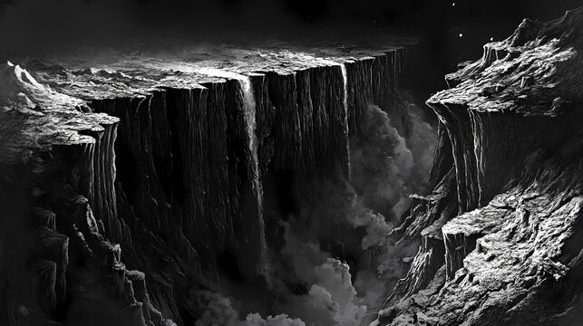 A chasm in the earth's crust leading to an eldritch abyss, where unimaginable horrors and cosmic entities lurk in the shadows. Eldritch. Illustration