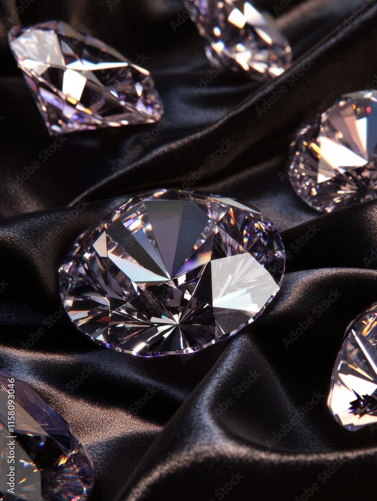 Leinwandbilder large sparkling diamonds displayed elegantly on smooth black fabric with ample space for creative te