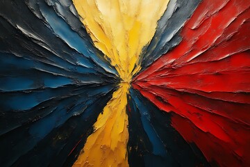 Fototapeta premium Abstract impasto painting with red, blue, and yellow.