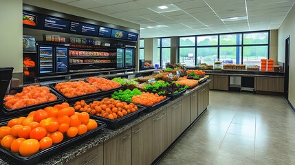 Fresh Produce Market Display Vibrant Fruits Vegetables Modern Store Design