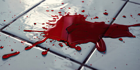 Red Liquid Spill on Tiled Floor