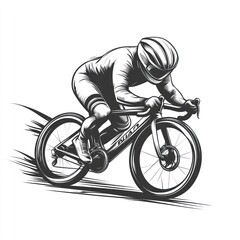 Naklejka premium Cyclist in aerodynamic position, racing downhill.