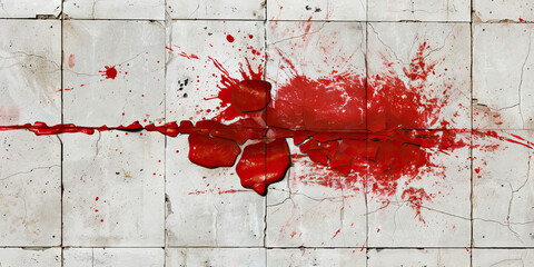 Red Paint Spatter on Cracked Tiles
